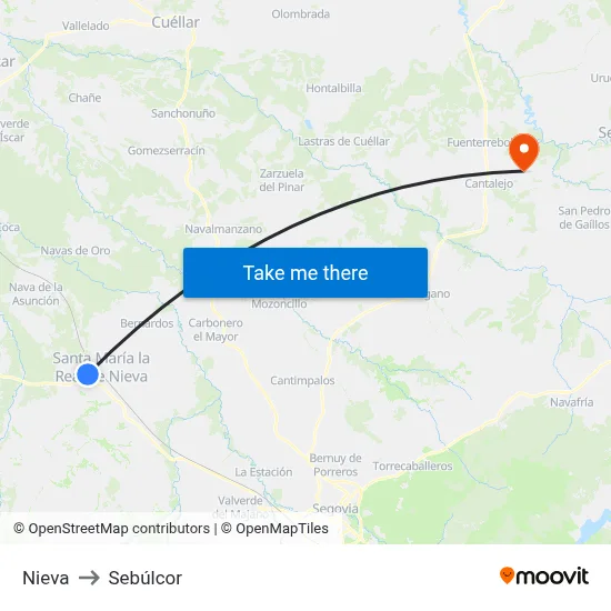 Nieva to Sebúlcor map