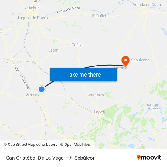 San Cristóbal De La Vega to Sebúlcor map
