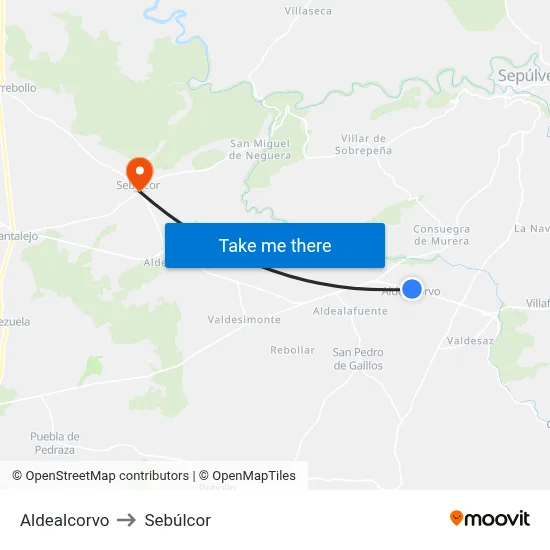 Aldealcorvo to Sebúlcor map