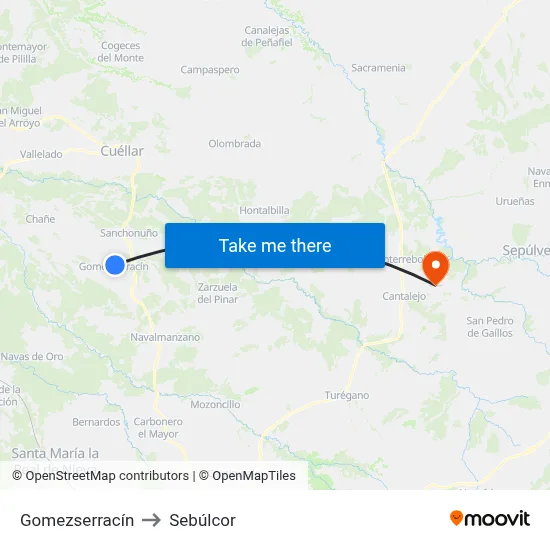 Gomezserracín to Sebúlcor map