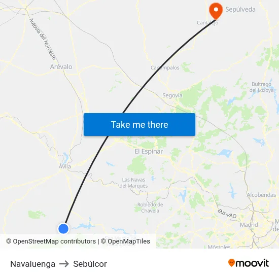 Navaluenga to Sebúlcor map
