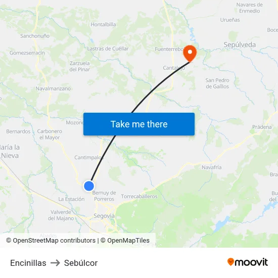 Encinillas to Sebúlcor map
