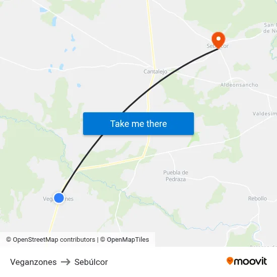 Veganzones to Sebúlcor map