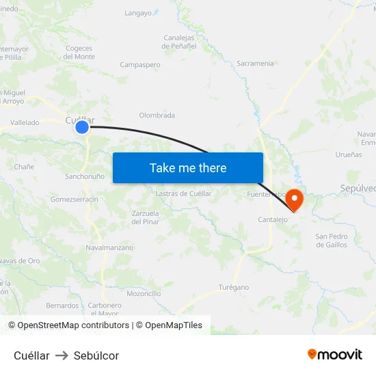 Cuéllar to Sebúlcor map