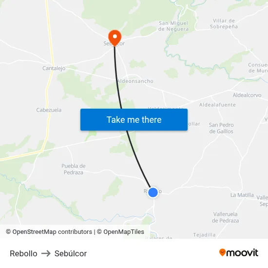Rebollo to Sebúlcor map