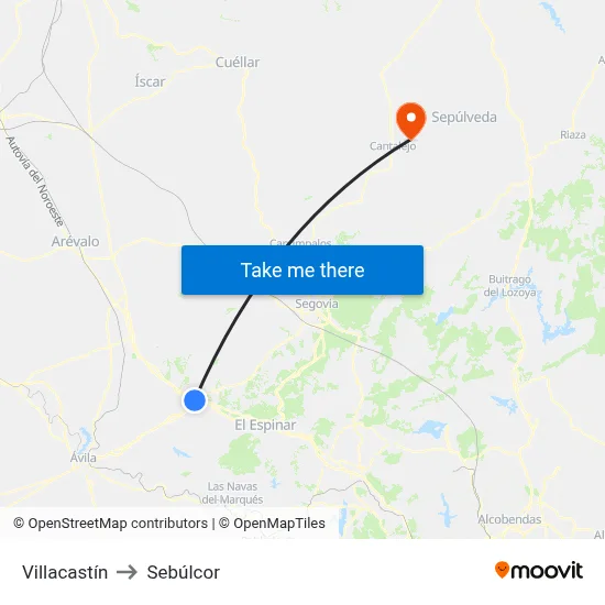 Villacastín to Sebúlcor map
