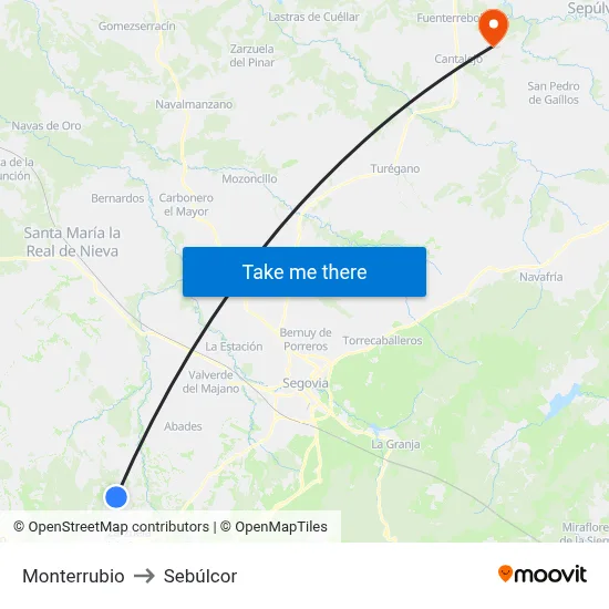Monterrubio to Sebúlcor map