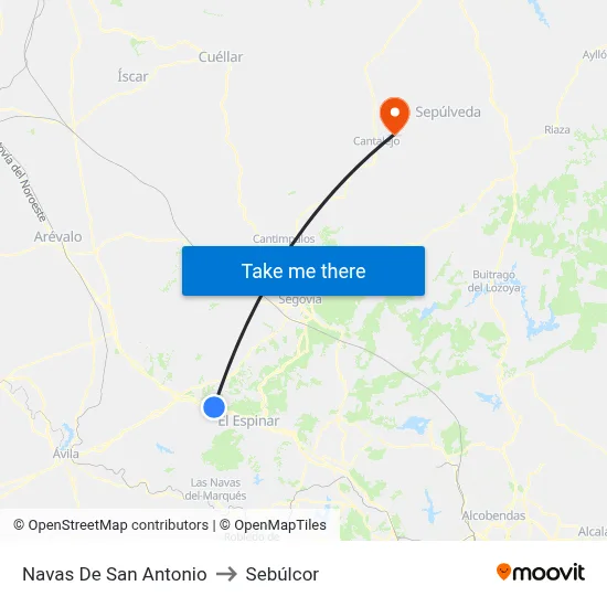 Navas De San Antonio to Sebúlcor map