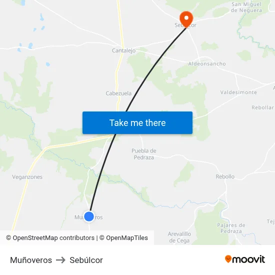 Muñoveros to Sebúlcor map
