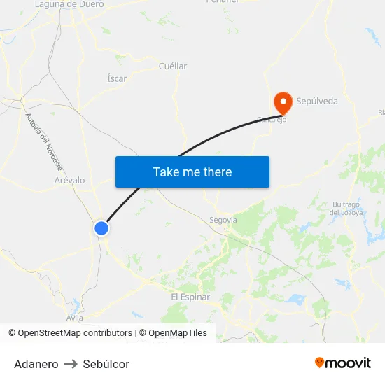 Adanero to Sebúlcor map