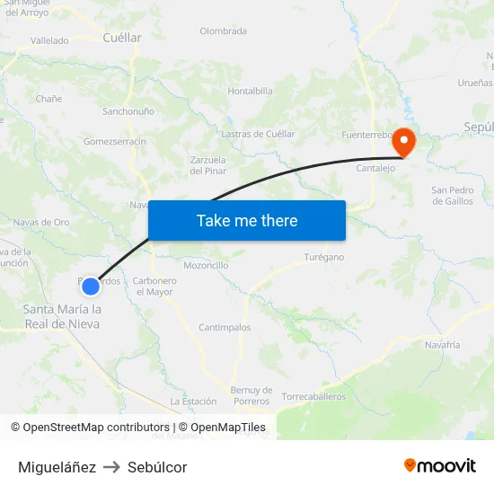 Migueláñez to Sebúlcor map