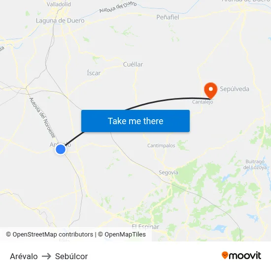 Arévalo to Sebúlcor map