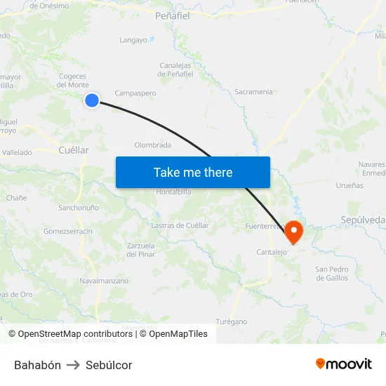 Bahabón to Sebúlcor map
