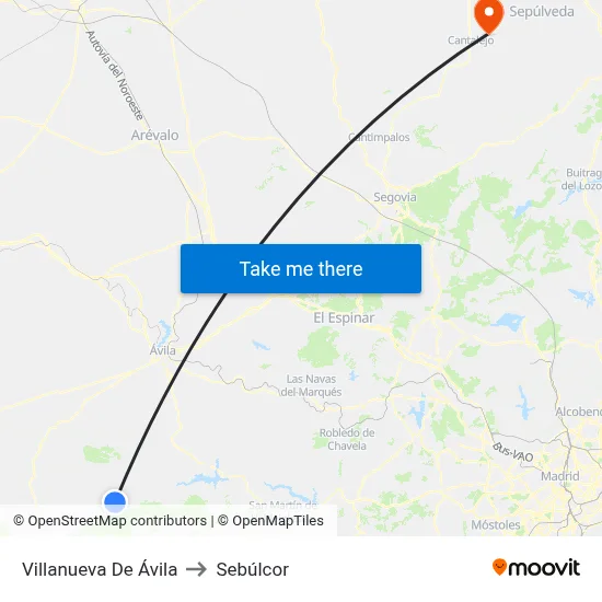 Villanueva De Ávila to Sebúlcor map