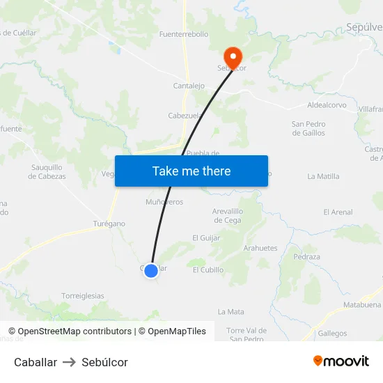 Caballar to Sebúlcor map
