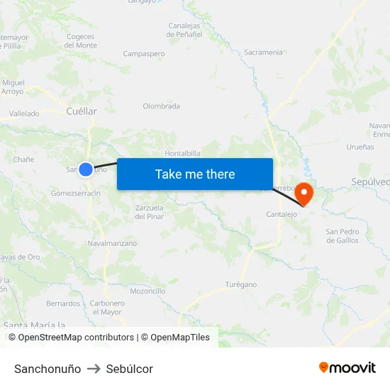 Sanchonuño to Sebúlcor map