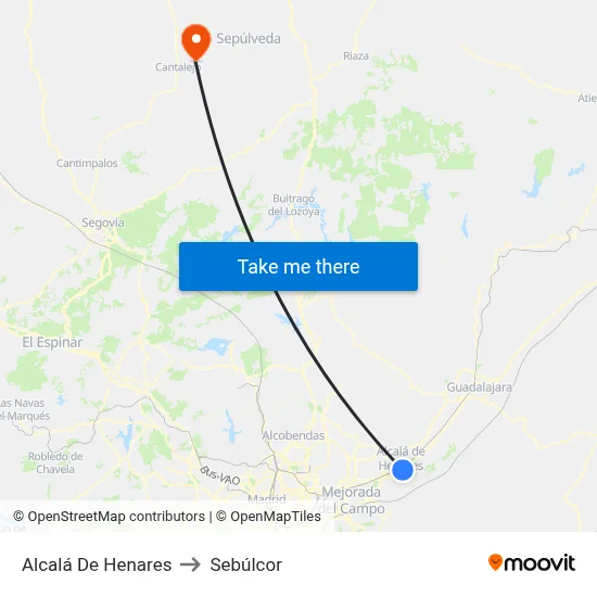 Alcalá De Henares to Sebúlcor map