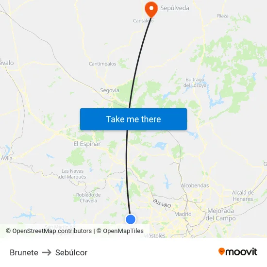 Brunete to Sebúlcor map