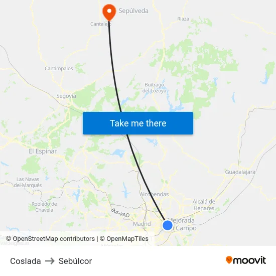 Coslada to Sebúlcor map