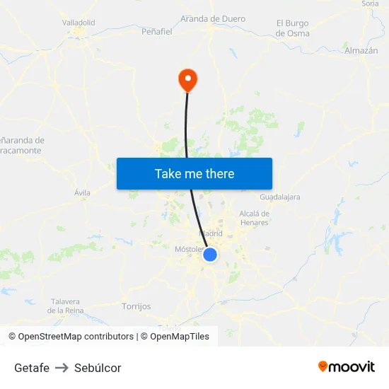 Getafe to Sebúlcor map