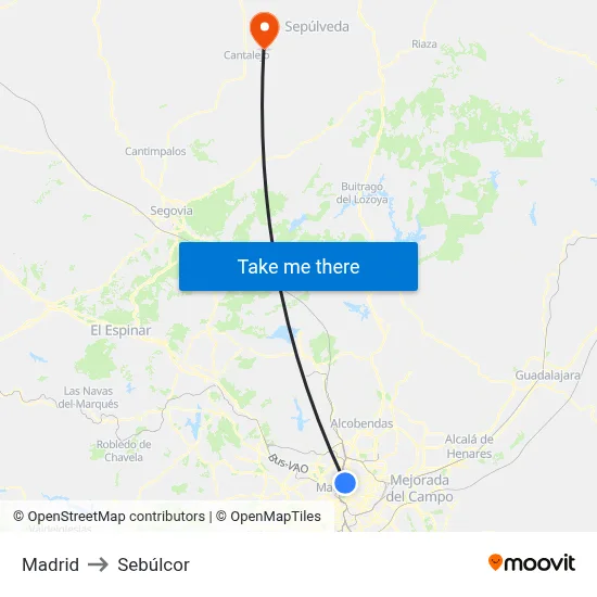 Madrid to Sebúlcor map