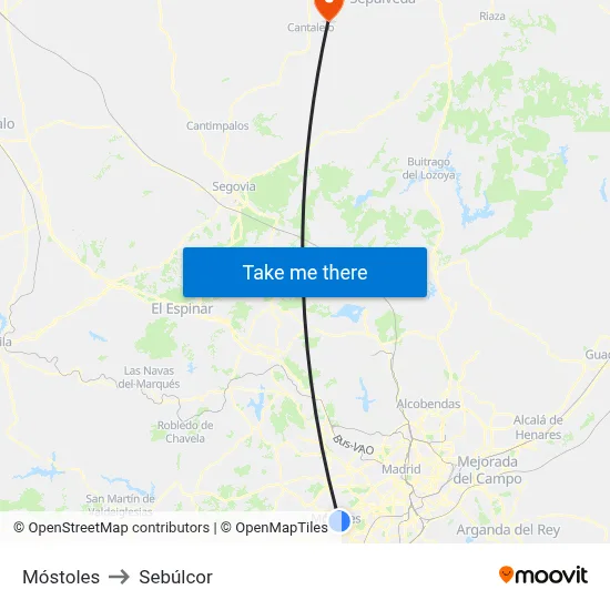 Móstoles to Sebúlcor map
