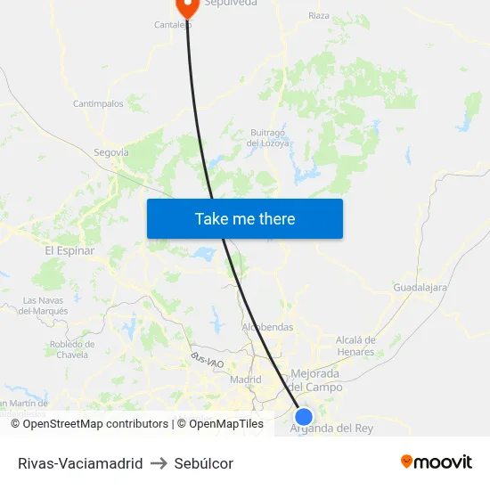 Rivas-Vaciamadrid to Sebúlcor map