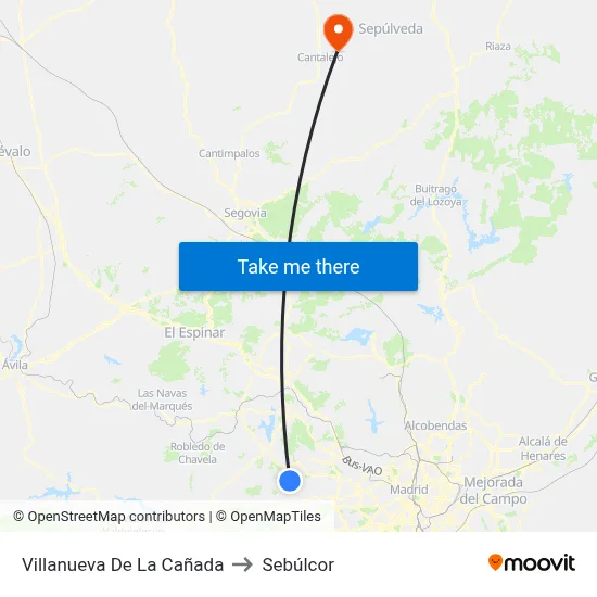 Villanueva De La Cañada to Sebúlcor map