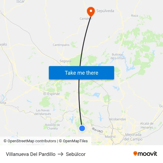 Villanueva Del Pardillo to Sebúlcor map