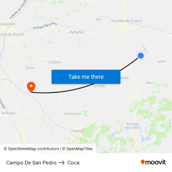 Campo De San Pedro to Coca map