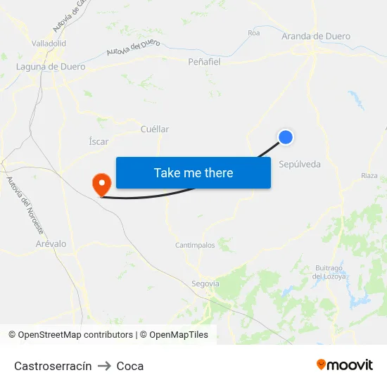 Castroserracín to Coca map