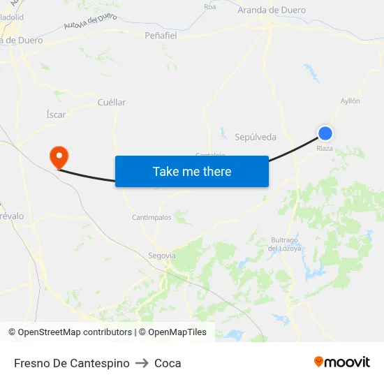 Fresno De Cantespino to Coca map