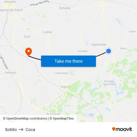 Sotillo to Coca map