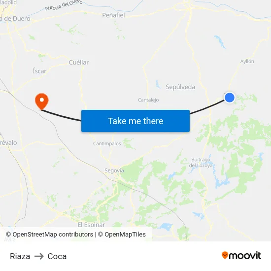 Riaza to Coca map