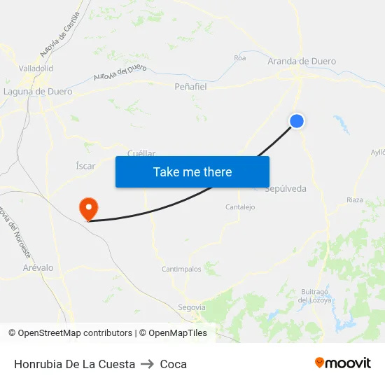 Honrubia De La Cuesta to Coca map