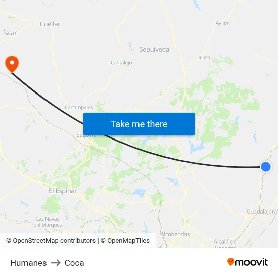 Humanes to Coca map