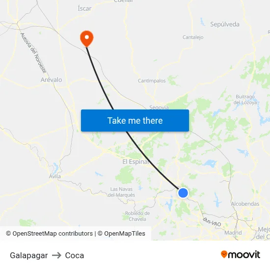 Galapagar to Coca map