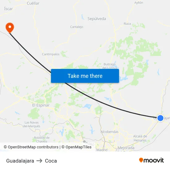 Guadalajara to Coca map