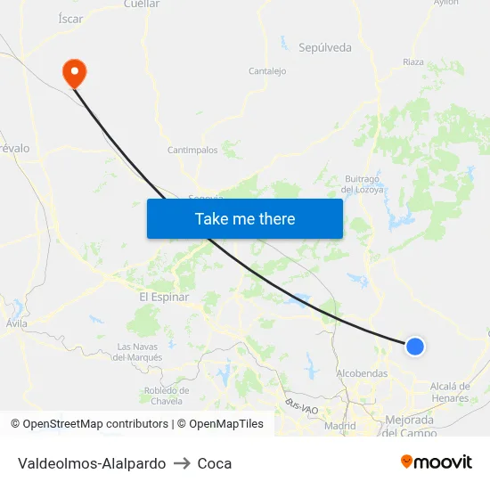 Valdeolmos-Alalpardo to Coca map