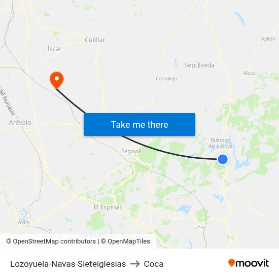 Lozoyuela-Navas-Sieteiglesias to Coca map