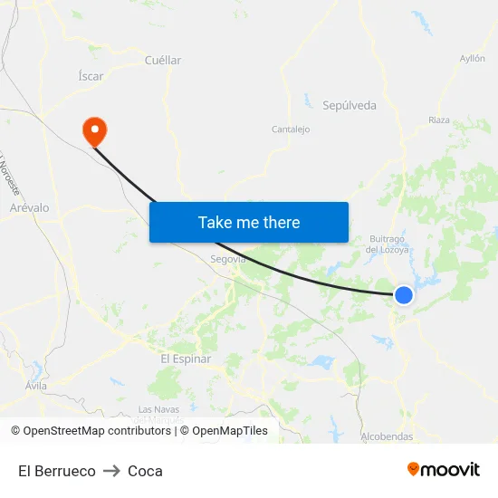 El Berrueco to Coca map