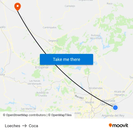 Loeches to Coca map