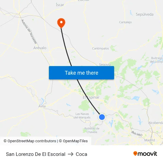 San Lorenzo De El Escorial to Coca map