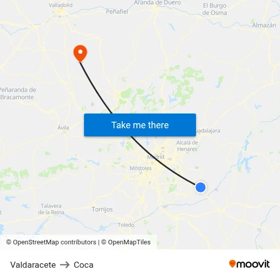 Valdaracete to Coca map