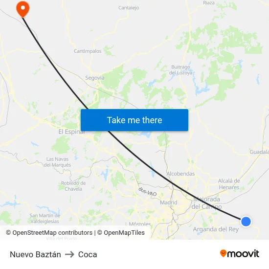 Nuevo Baztán to Coca map