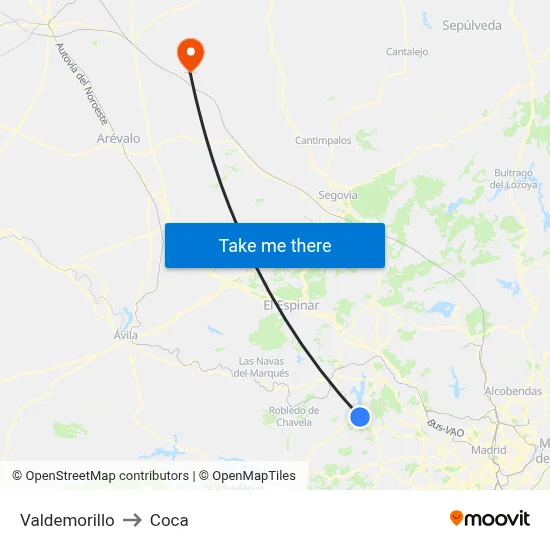 Valdemorillo to Coca map
