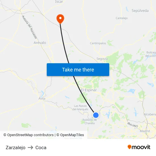 Zarzalejo to Coca map