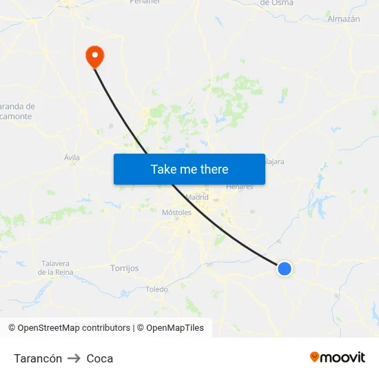 Tarancón to Coca map
