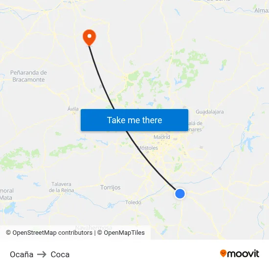 Ocaña to Coca map