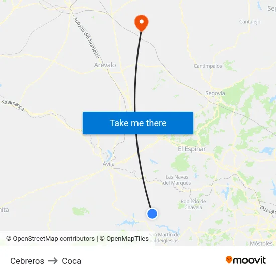 Cebreros to Coca map